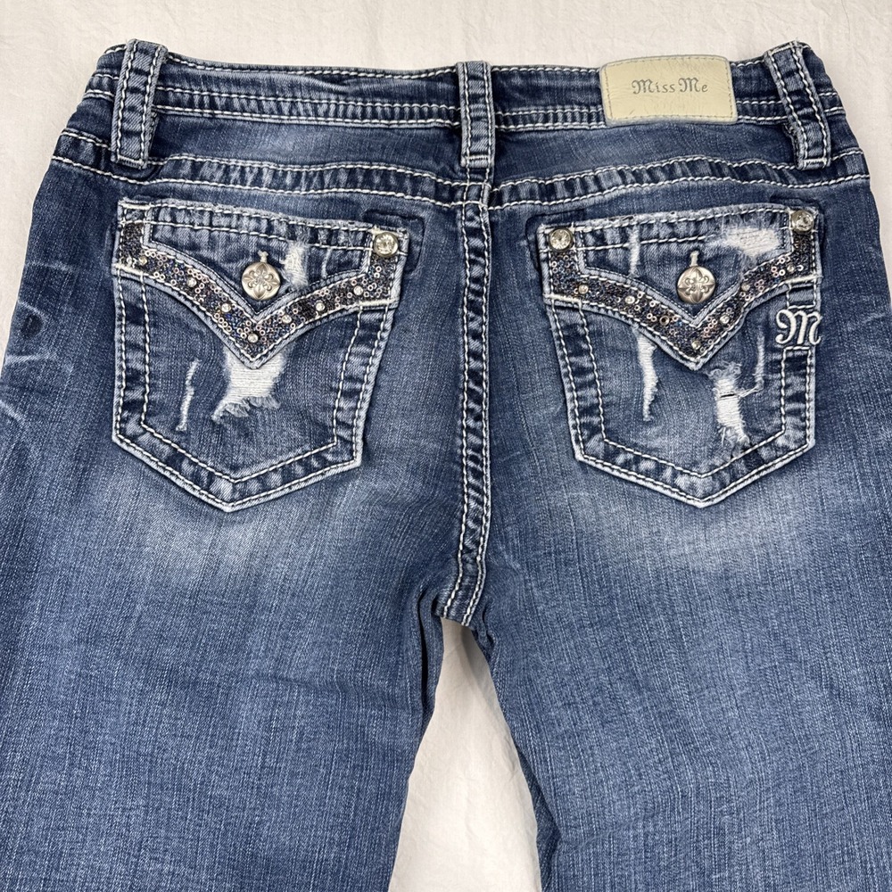 Miss Me JEANS WOMENS 30 BOOT EMBROIDERED RHINESTONES SEQUINS WHISKERING
